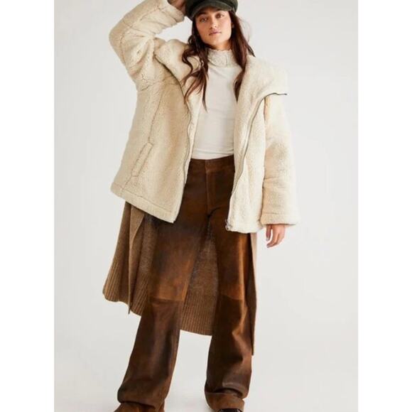 NWT Free People We The Free Raya Cozy Teddy Jacket Ivory Fleece XL - Picture 3 of 13